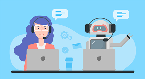 Concept image of AI customer service working in coordination with human customer service